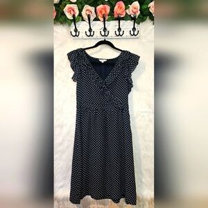 Alfred Sung Black and White Flutter Sleeve Ruffled A-line Midi Dress